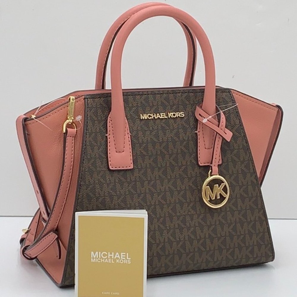 Michael Kors Avril Small Logo Top-Zip Satchel Sunset Rose - Picture 9 of 16